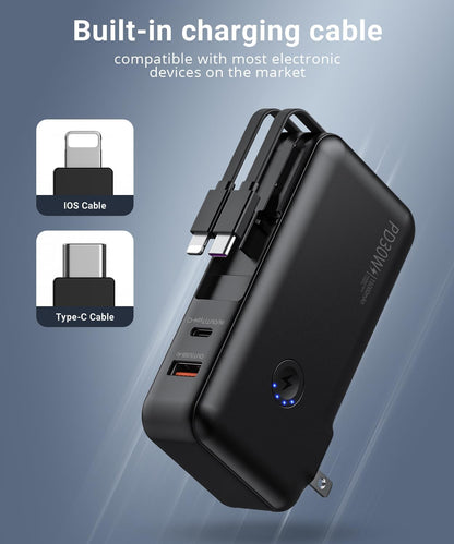Portable Charger Power Bank 16000mAh Power Bank Built-in AC Wall Plug and Cables, PD 30W and QC4.0 Fast Charger for Most Electronic Devices (White)