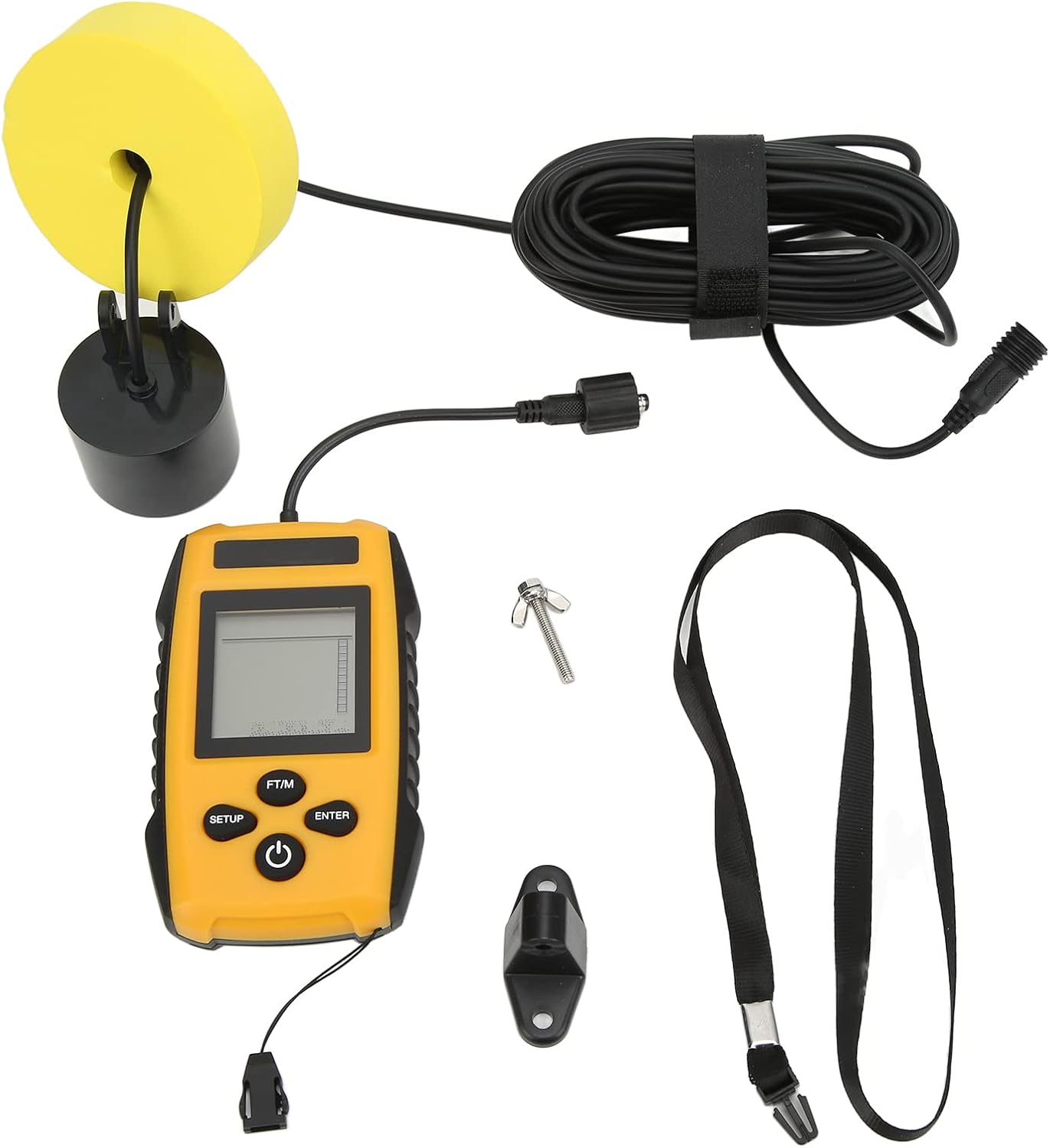 YWBL-WH Depth Finder, Fish Detector for Boat Kayak Fishing, LCD Depth Finder with Backlight