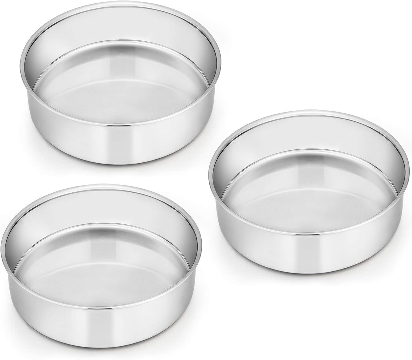 6 Inch Cake Pan Set of 3, E-far Stainless Steel Round Smash Cake Baking Pans, Non-Toxic & Healthy, Mirror Finish & Dishwasher Safe