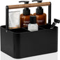 Portable Shower Caddy with Handle and Adjustable Dividers, Plastic Bathroom Storage Basket for Dorms, Toiletries, and Vanity Use, Black Wood Style - PuriLite