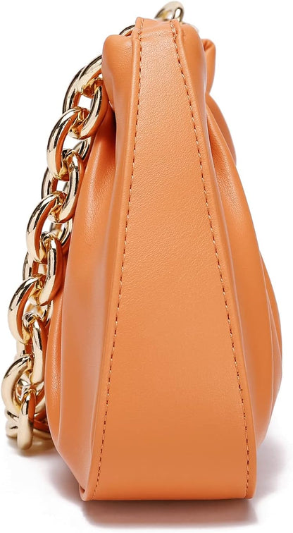 JOLLQUE Shoulder Bag for Women,Small Leather Handbag Purse,Gold Chain Evening Clutch