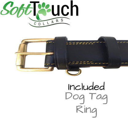 Soft Touch Collars Padded Leather Dog Collar, Large Brown - Genuine Real Leather, 24" Long x 1.5 Wide, Fits Neck Size 18" to 21" Inches