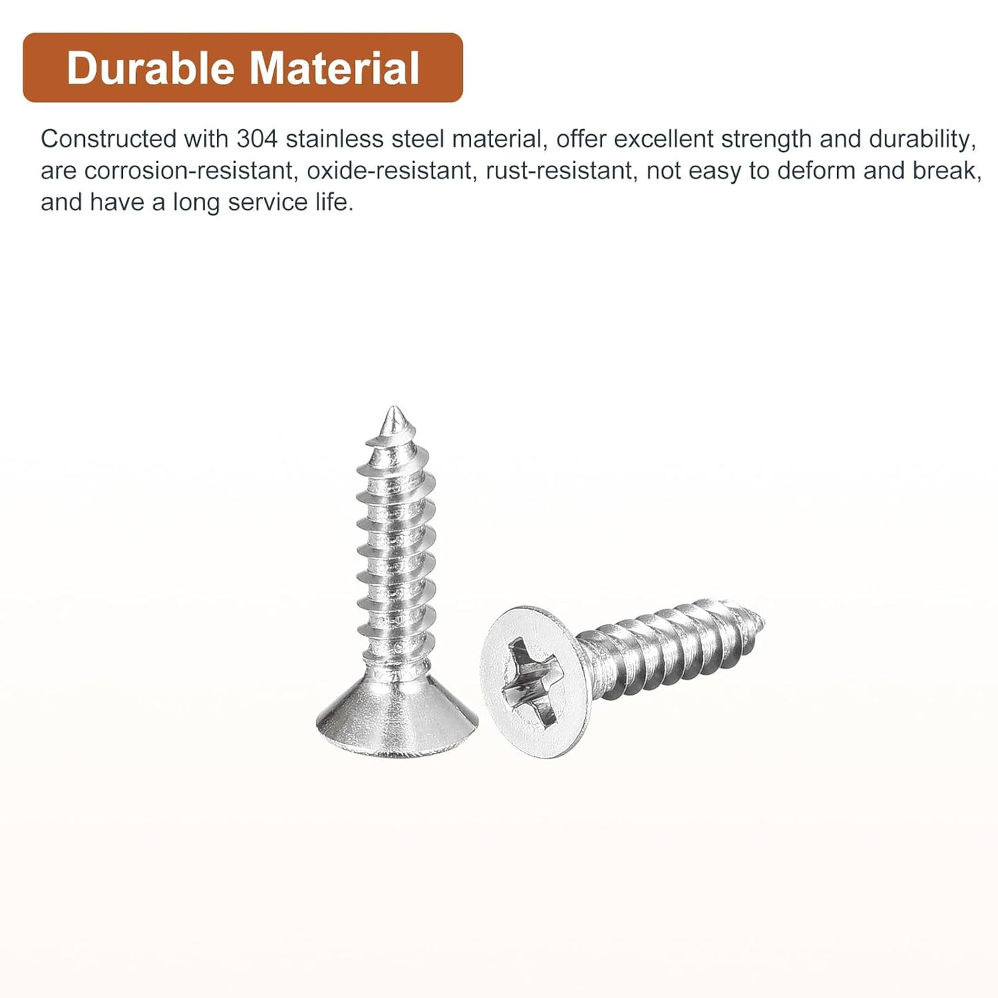DTGN 100Pcs #6x1/2 Flat Head Wood Screws, 304 Stainless Steel Phillips Self Tapping Screws - Good for Woodworking, Furniture - Silver