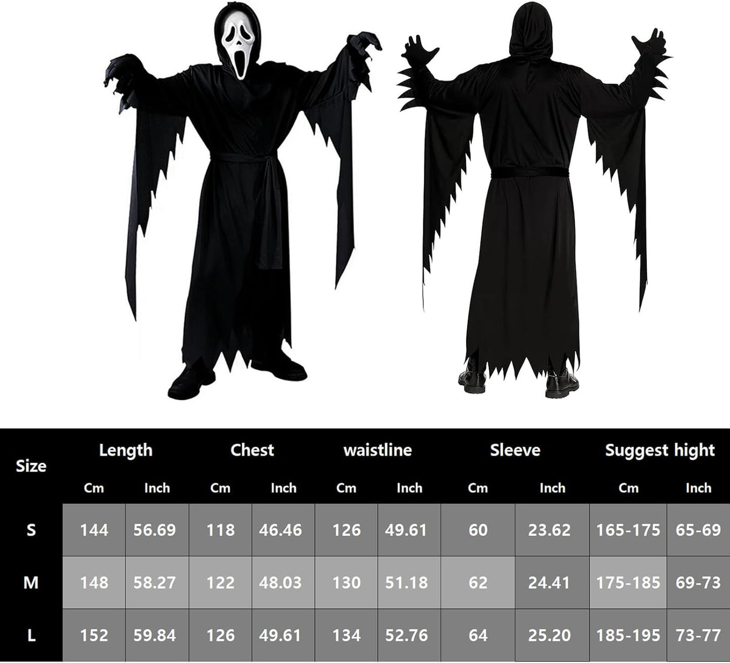 Mens Scary Scream Costume Black Robe with Scary Mask Halloween Cosplay Costume