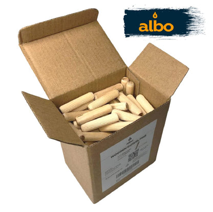 ALBO Wooden Dowel Pins 100 Pack Assorted Sizes 1/2 + 3/8 + 5/16 + 1/4 inch Fluted Wood Dowels Rods Hardwood Crafts Dowel Pegs