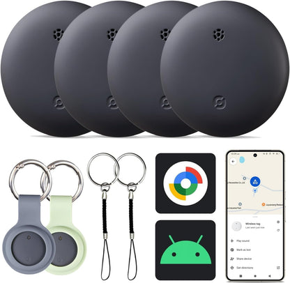 Reyke GPS Tracker Android, Air Smart Tag Compatible with Google Find My (Android Only), Key Finder for Keys, Luggage, Suitcase, Wallet, IP66 Waterproof, 4 Pack