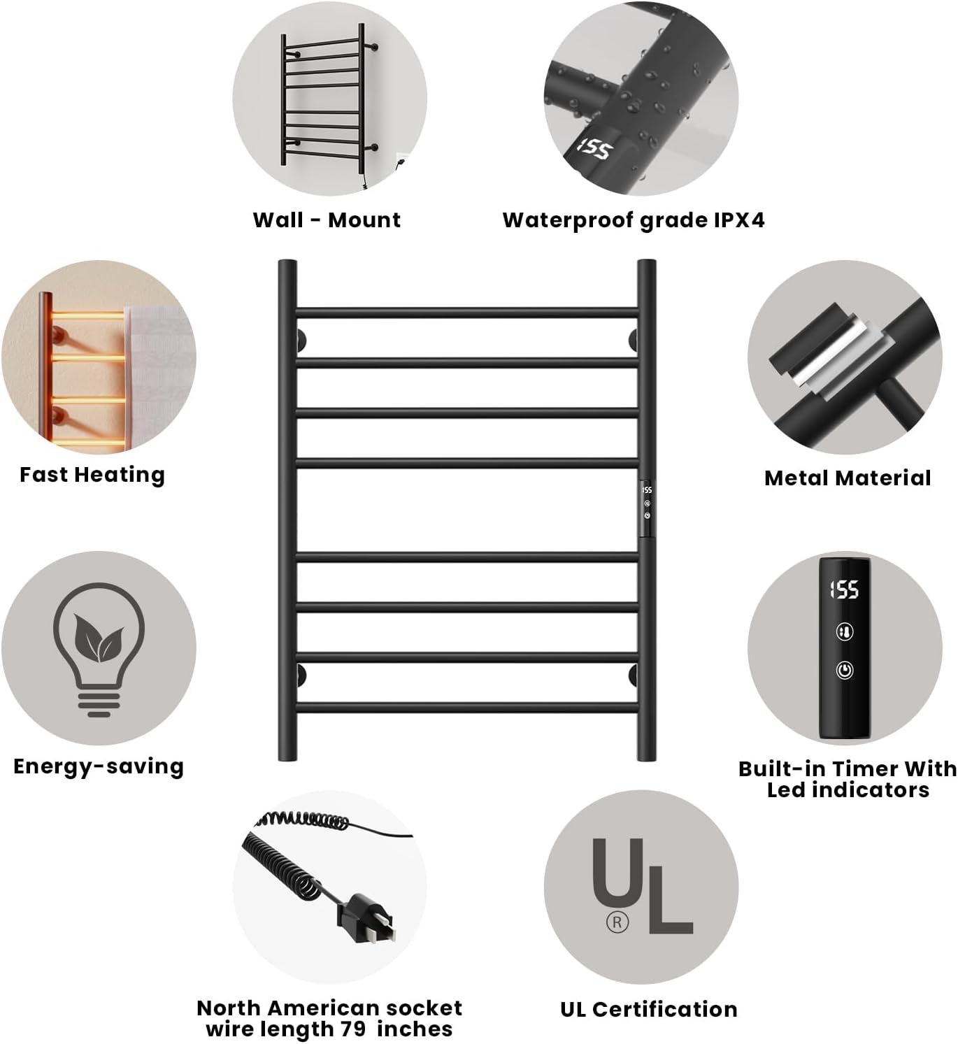 POPFLY Heated Towel Rack, Wall Mounted Electric Hot Towel Warmer, 4-Bar 304 Stainless Steel Small Heated Towel Warmer Rack for Bathroom with Timer and Temperature Control, Brushed