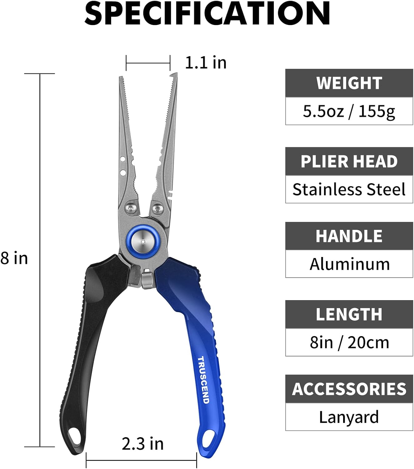 TRUSCEND Lockable Handy Fishing Pliers with Innovative Ergonomic Handle, Saltwater Corrosion Resistant Teflon Coated Fishing Tool, Multi-Function Fishing Gear with Mo-V Cutter, Amazing Fishing Gift