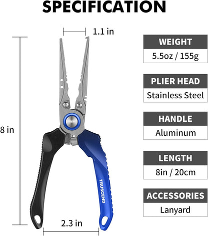TRUSCEND Lockable Handy Fishing Pliers with Innovative Ergonomic Handle, Saltwater Corrosion Resistant Teflon Coated Fishing Tool, Multi-Function Fishing Gear with Mo-V Cutter, Amazing Fishing Gift