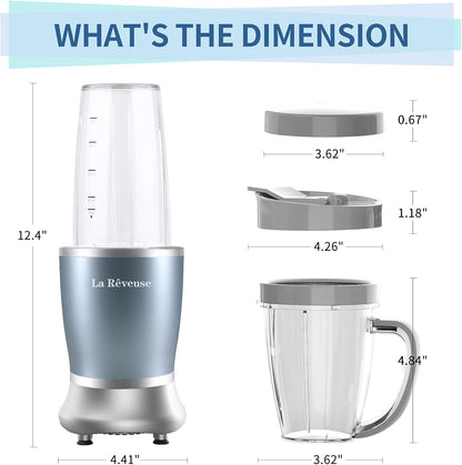 La Reveuse Personal Size Blender 250 Watts Power for Shakes Smoothies Seasonings Sauces with 1 Piece 15 oz Cup,1 Piece 10 oz Mug,BPA Free (Black)