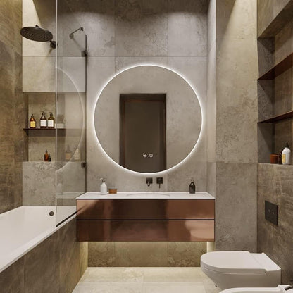 TETOTE 28 Inch Round LED Bathroom Vanity Mirror, Anti-Fog Dimmable Lights IP54 Waterproof Circle Makeup Wall Mounted Mirror