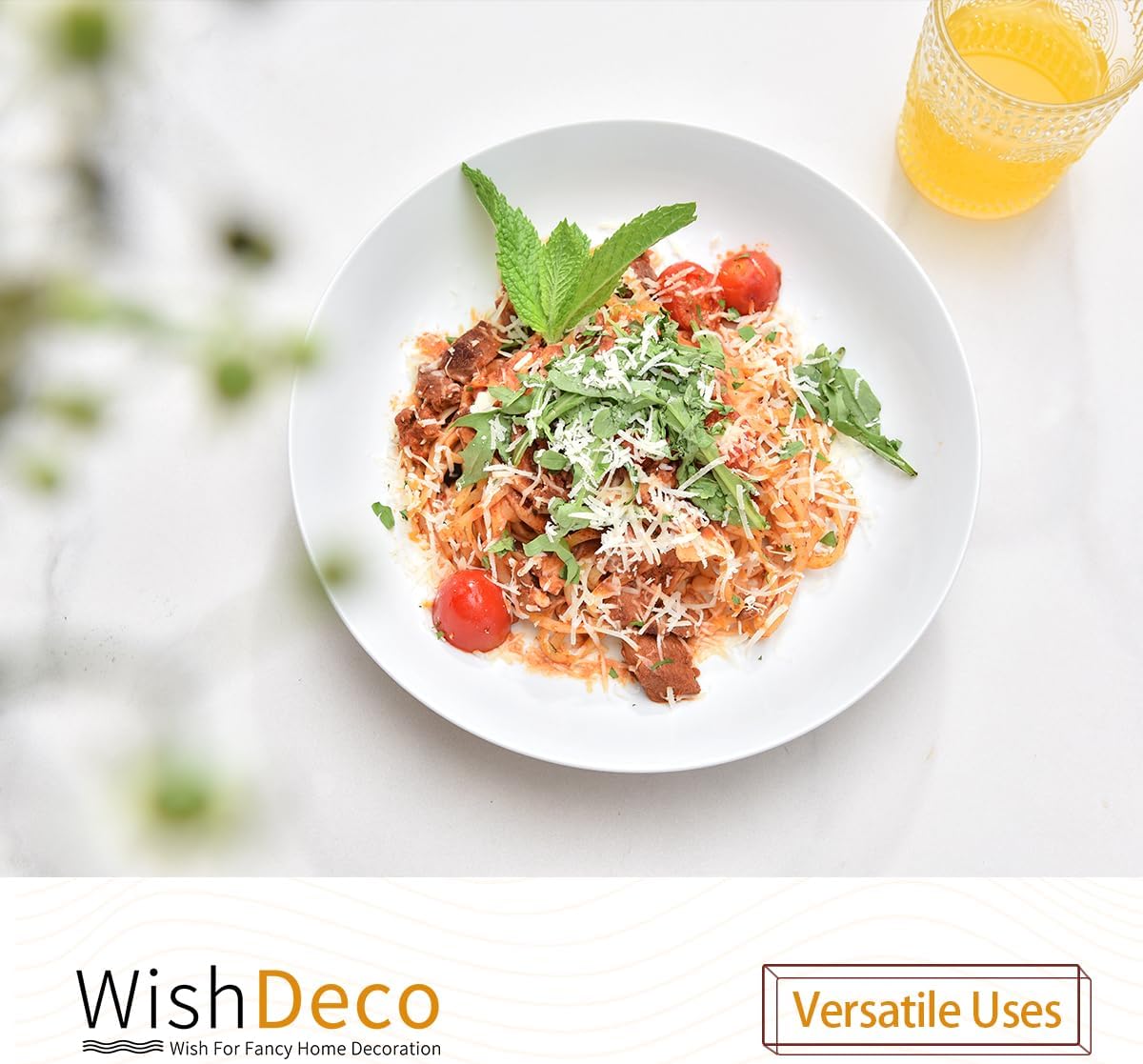 WishDeco White Pasta Bowls Set of 4, Porcelain Salad Bowls 37 oz / 1100 ml, Wide and Shallow Serving Bowl 9 Inch / 23 cm, Large Pasta Plates, Serving Dishes for Soup, Dinner, Microwave Safe