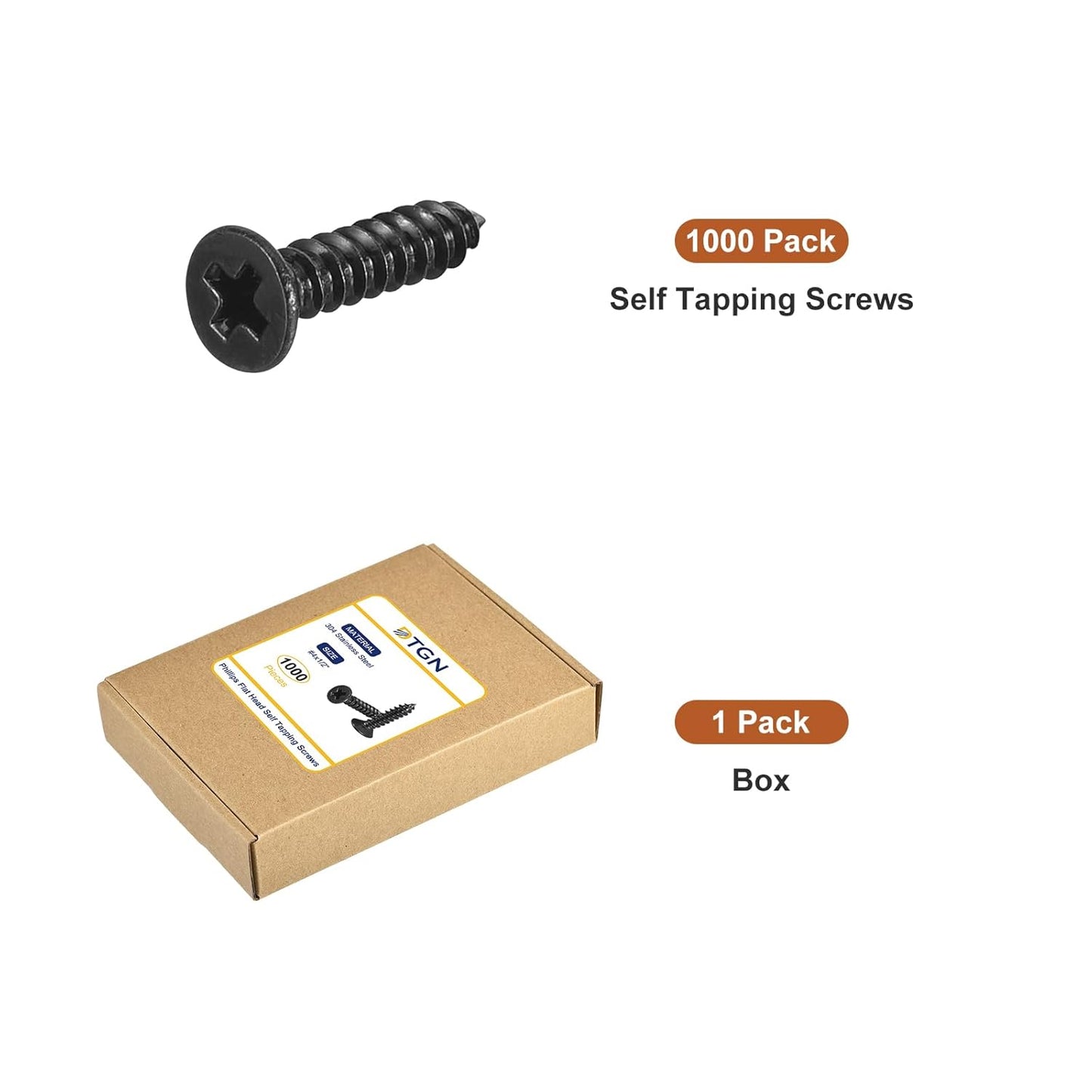 DTGN 100Pcs #6x1/2 Flat Head Wood Screws, 304 Stainless Steel Phillips Self Tapping Screws - Good for Woodworking, Furniture - Silver