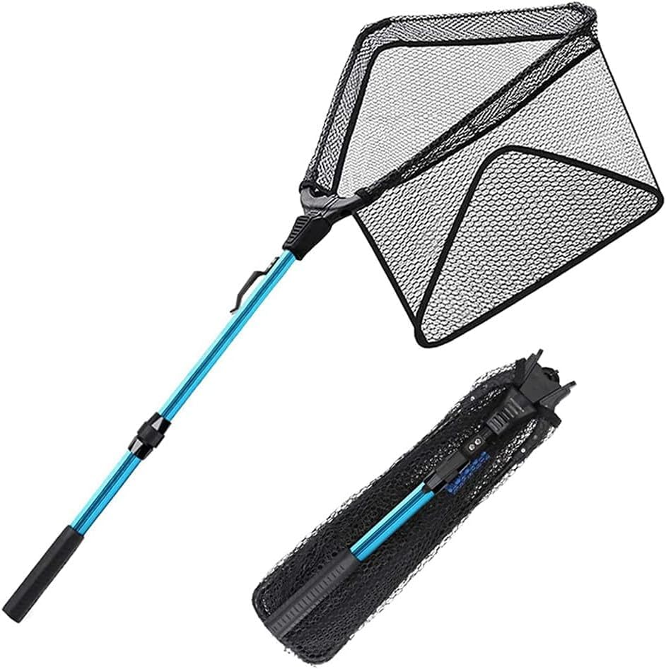 SAN LIKE Fishing Net Telescopic Landing Nets Folding Rubber Fish Net Rubber Coated Landing Net with Adjustable Sturdy Pole Handle for Saltwater Freshwater Bass Trout Fishing Easy Catch & Release