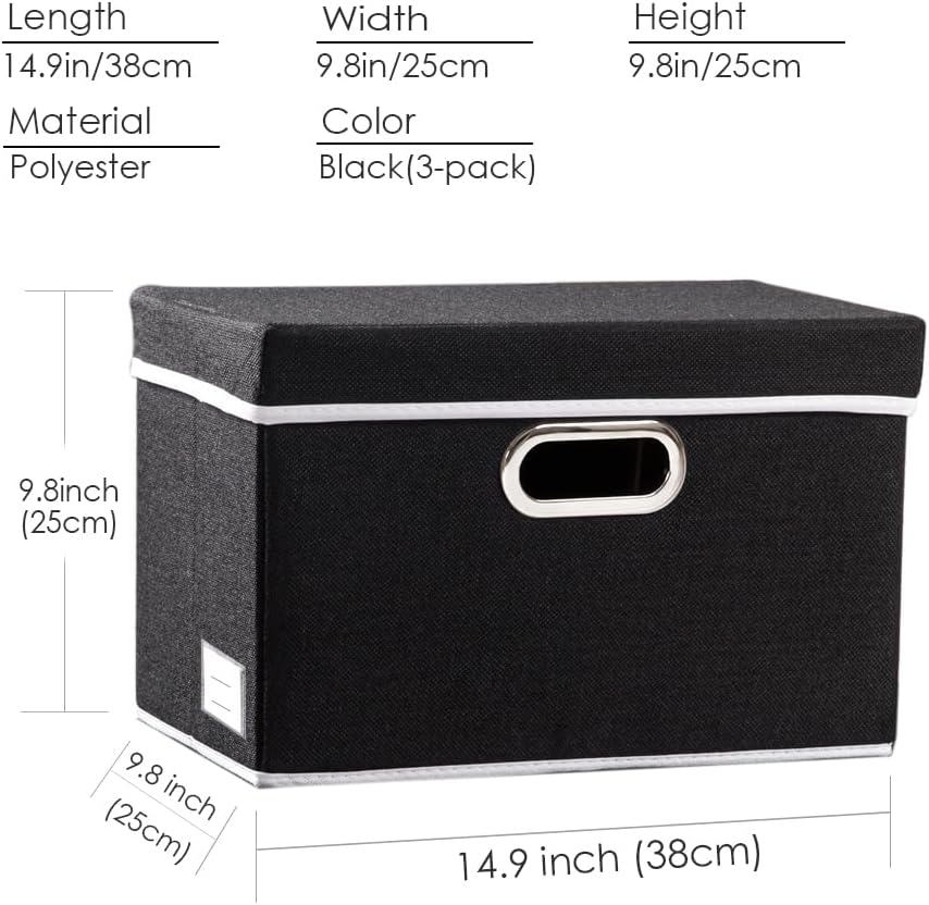 PRANDOM Large Foldable Storage Bin with Lid [1-Pack] Linen Fabric Decorative Storage Box Organizer Containers Basket Cube with Handles Divider for Bedroom Closet Office Living Room (17.7x11.8x11.8")