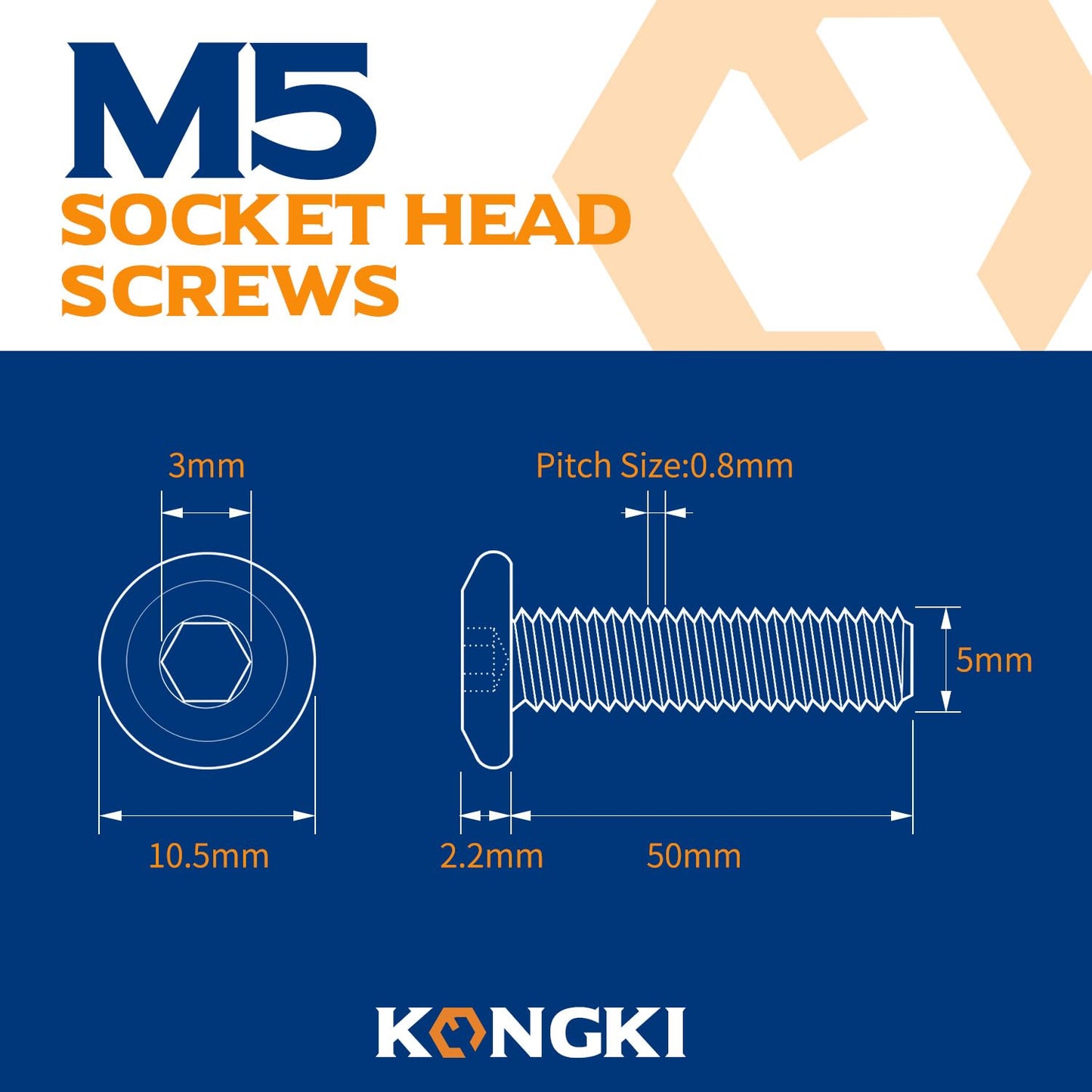 M8 x 16mm 20 PCS Flat Head Hex Socket Cap Screws Bolt, Furniture Bolts, 304 Stainless Steel 18-8, Full Thread (with Hex Spanner)