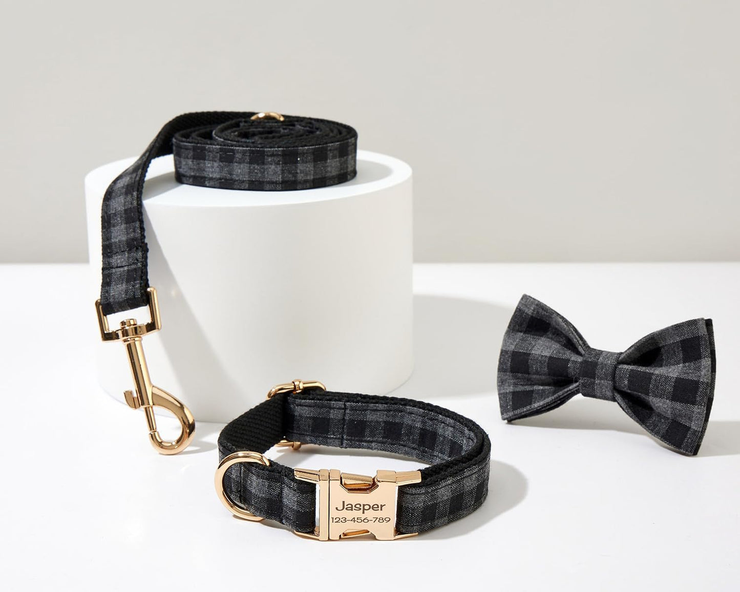 Custom Engraved Dog Collar with Name and Phone Number, Personalized for Small, Medium, and Large Dogs (Plaid)