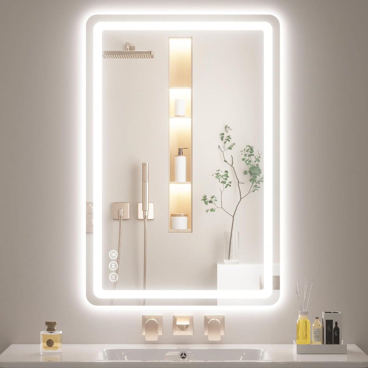 Lmsedf 24" x 32"Rectangle LED Bathroom Mirror with Lights, Backlit & Front Lighted, Wall-Mounted Vanity Mirror 3000K/4000K/6000K, Memory Functions, Anti-Fog, Dimmable Smart Mirror