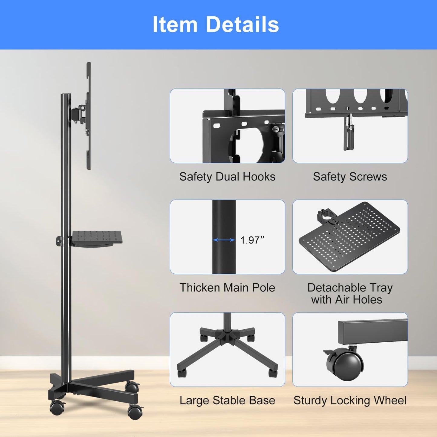 Suptek Universal TV Stands, Table Top TV Stand, Pedestal TV Stand for Most 17"-55" Screens, Height Adjustable TV Base Stand with Tempered Glass Base and Wire Management, Hold up to 40kg, VESA 75/400mm