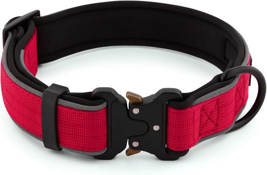 Plutus Pet Tactical Dog Collar, Reflective, Adjustable Heavy Duty Dog Collar, Soft Padded and Comfortable, for Small Medium and Large Dogs (Red, L) - PuriLite