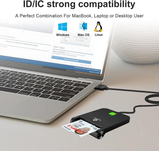 Zoweetek CAC Reader, CAC Card Reader Military, DOD Military USB Common Access CAC, Compatible with Windows, Mac OS and Linux