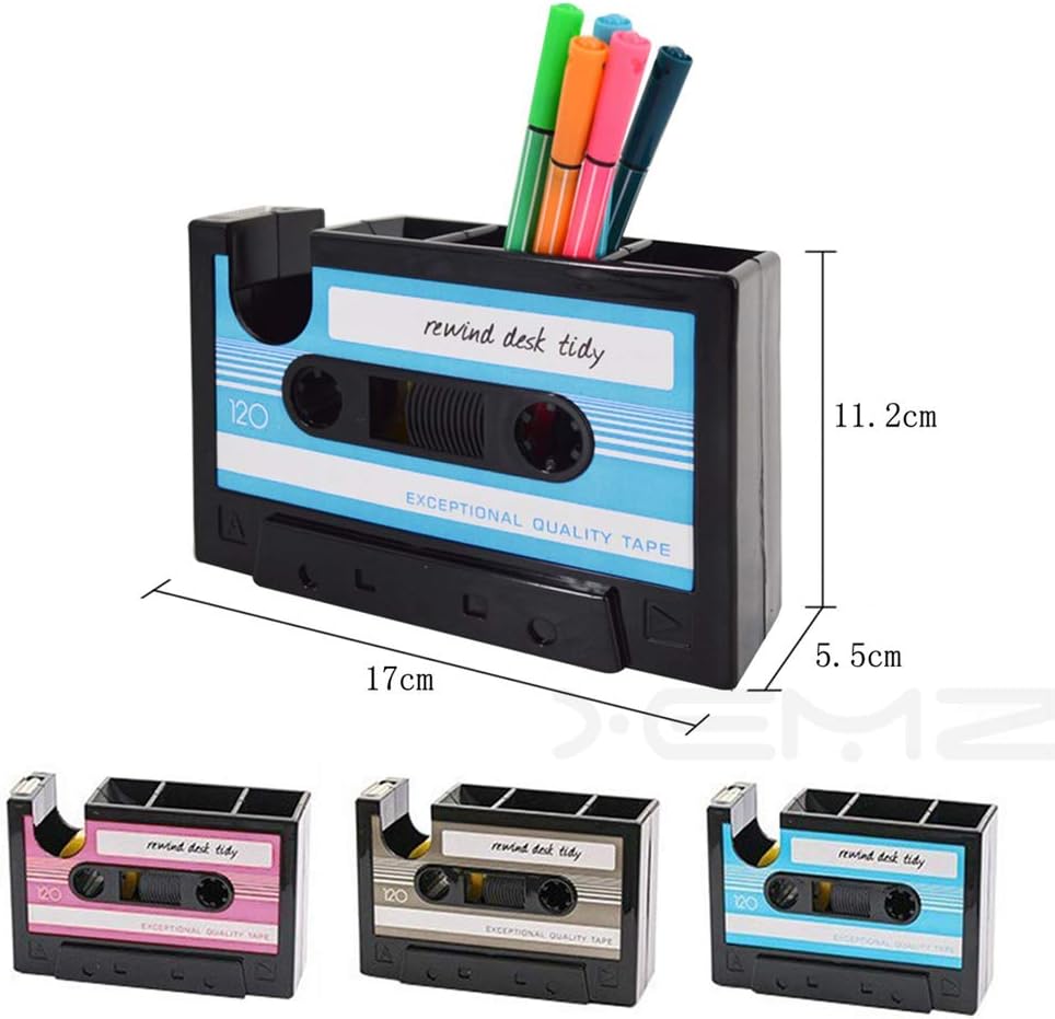 Creative Adhesive Tape Pen Holder Case, Retro Cassette Tape Dispenser Vase Brush Pot, Popular Pencil Desk Collection Tidy Organizer, Office Stationery Storage Container- Unique Gift (gray)
