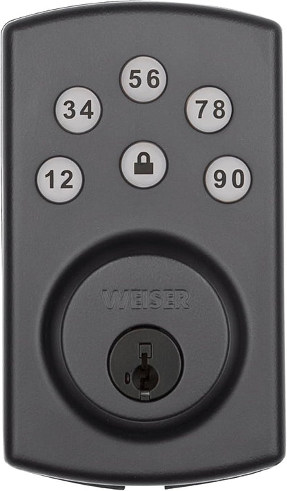Weiser Powerbolt 3 Matte Black Keyless Entry Door Lock/Deadbolt Lock, 10-Button Keypad Door Lock with Auto Lock and 12-Month Battery Life, Electronic Door Locks for Front Door, Home Décor