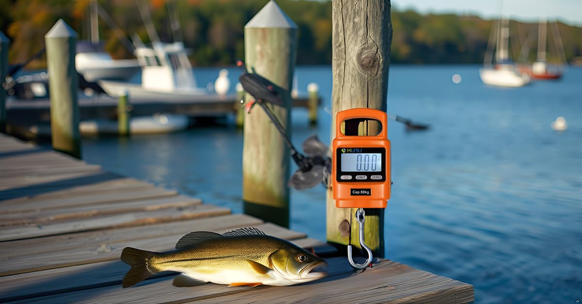 Klau Portable Fish Weighing Scales 100 lb / 1600 oz Heavy Duty Digital Hanging Scale LCD Display with Backlight Orange for Home Farm Hunting Outdoor