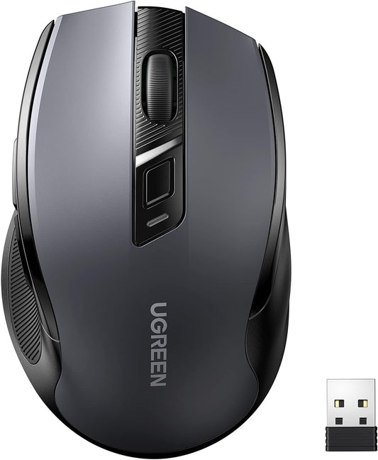 UGREEN Wireless and Ergonomic Mouse, 2.4G with 49Ft Connection, 4000 DPI 6 Buttons Auto-Sleep Mode, Compatible with Laptop PC Mac Computer Chromebook MacBook, Dark Grey