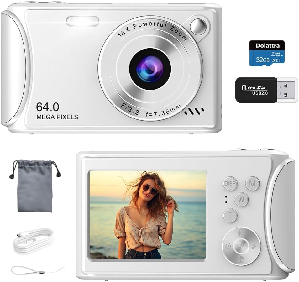 4K Digital Camera for Photography, 64MP Autofocus Vlogging Camera for YouTube, Anti-Shake, LED Screen, 18X Zoom, Point and Shoot Digital Camera for Teens Adult Beginner, 32GB High-Speed SD Card