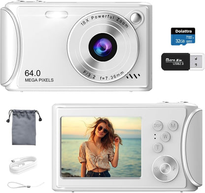 4K Digital Camera for Photography, 64MP Autofocus Vlogging Camera for YouTube, Anti-Shake, LED Screen, 18X Zoom, Point and Shoot Digital Camera for Teens Adult Beginner, 32GB High-Speed SD Card