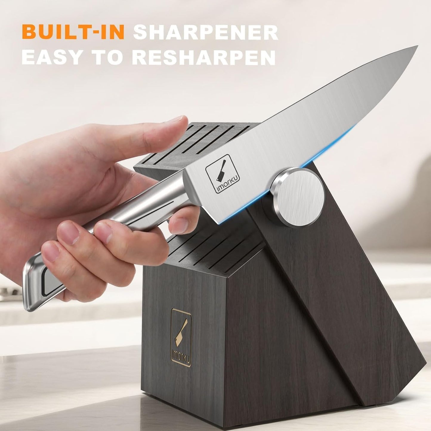 Knife Sets for Kitchen with Block imarku Japanese Knife Set Stainless Steel Kitchen with Block 14pcs, Built-in Sharpener, Sharp Knife Block Set with Non-Slip Ergonomic Handles - Dishwasher Safe