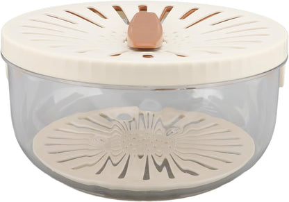Fruit Vegetable Draining Bowl, Kitchen Strainer with Foldable Handle, Lid, Drain Tray, Rotating Fruit and Vegetable Washing Colander for Salad Mixing, Fruit Washing (White)