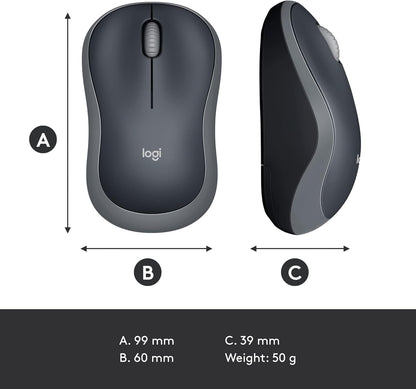 Logitech M185 Wireless Mouse, 2.4GHz with USB Mini Receiver, 12-Month Battery Life, 1000 DPI Optical Tracking, Ambidextrous, Compatible with PC, Mac, Laptop - Black