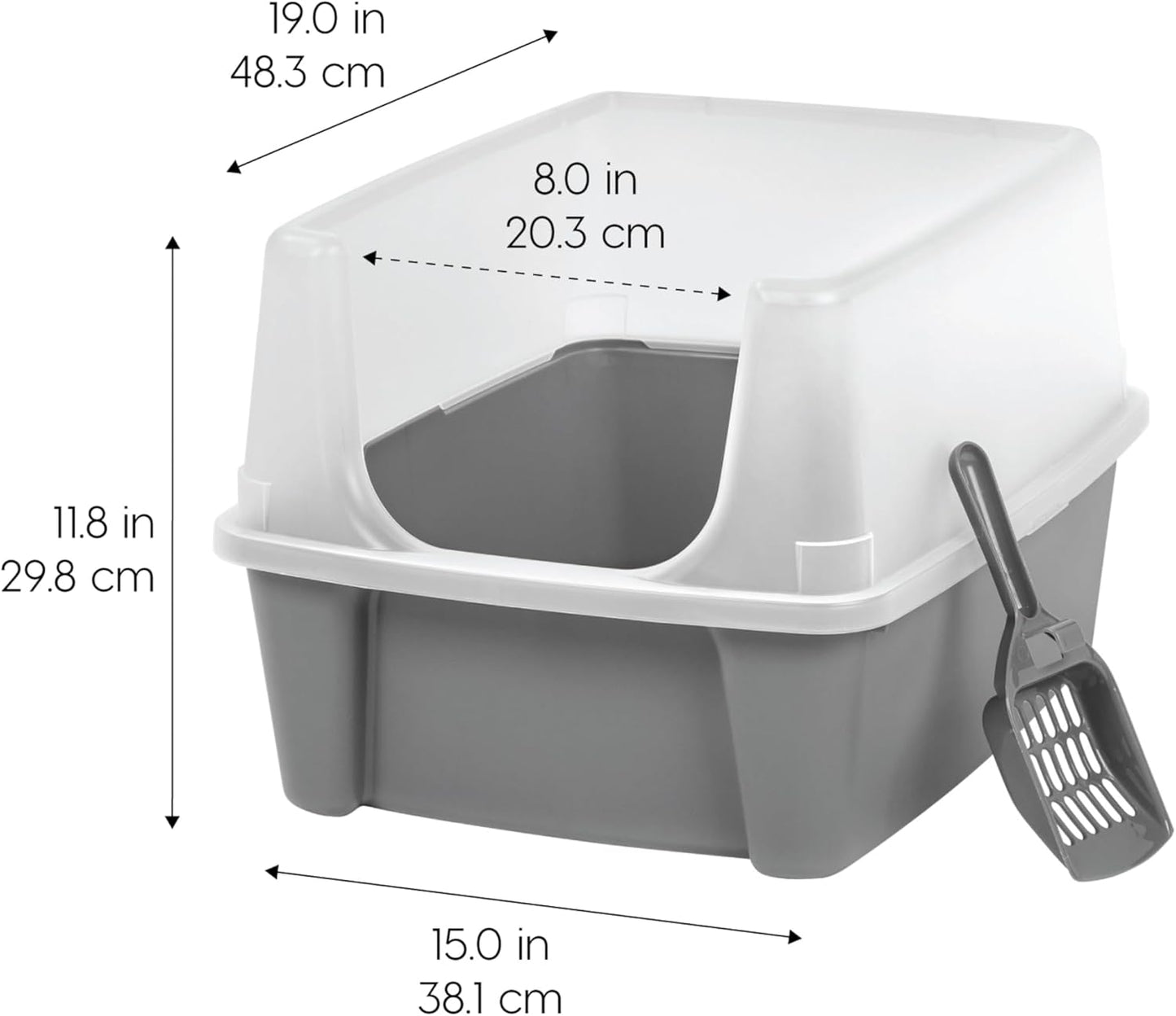 IRIS USA Top Entry Cat Litter Box with Scoop - Large - Stylish Enclosed Round Oval Kitty Dog Proof Box, Litiere Pour Chat Bac - White/Beige