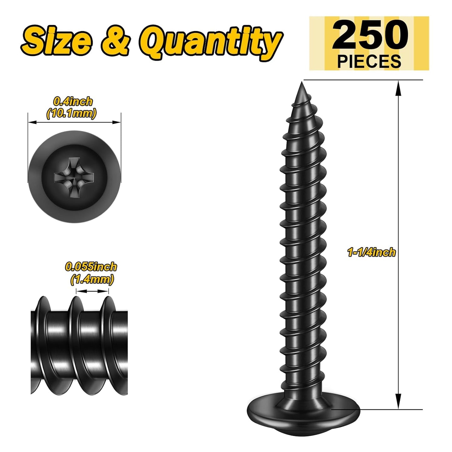 150Pcs #8 × 2" Black Screws for Wood, Phillips Truss Head Wood Screws, Quick Metal Self Tapping, Zinc Plated Steel, Truss Head Screws by Mywish