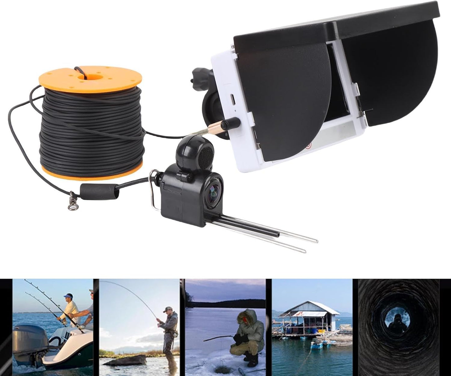 LICAEVEY Underwater Fishing Camera, 5MP 1080P Fishing Camera with Infrared Night Vision Light, Portable Fish Finder with 164ft Cable & 4.3in HD Screen for Ice Lake Boat Angling