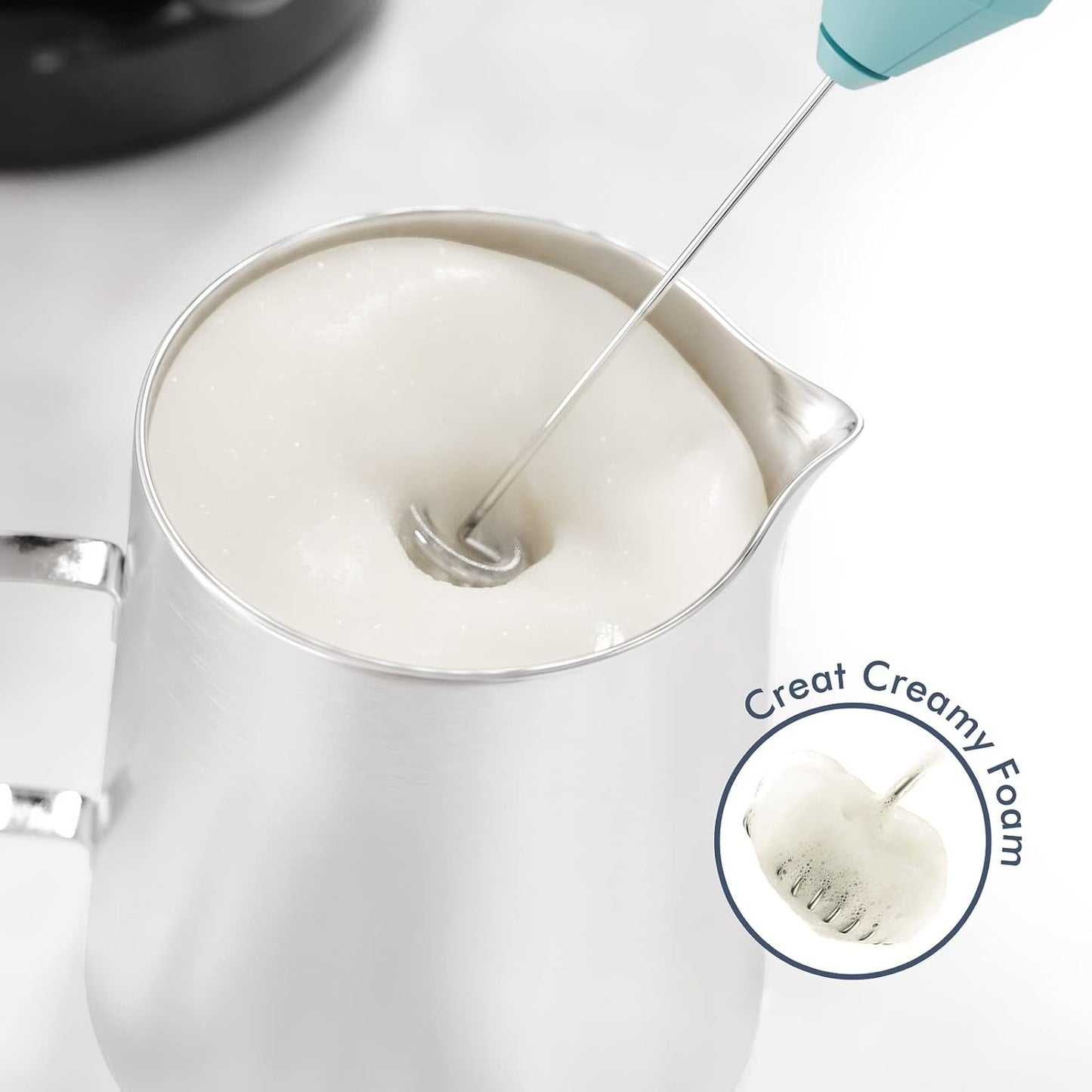 Powerful Milk Frother Handheld Foam Maker, Mini Whisk Drink Mixer for Coffee, Cappuccino, Latte, Matcha, Hot Chocolate, With Stand, Light Purple
