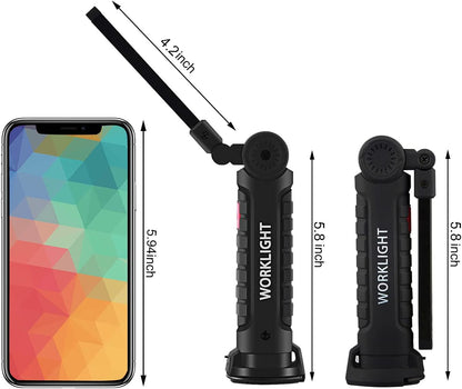 Rechargeable Work Lights, LED Work Light with Magnetic Base and Hanging Hook,360°Rotate 5 Modes Magnetic Rechargeable Flashlights for Mechanics Car Repair, Home, Garage, Emergency,BBQ,Camping(4 Pack)