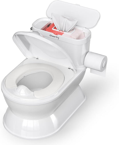 CheerTry Toddler Potty Training Toilet, Larger Potty Chair, Detachable Seat Suitable for Boys & Girls Ages 1-3, with Flushing Sound, Wipes Storage, Toilet Lid & Toilet Paper Holder - Pink