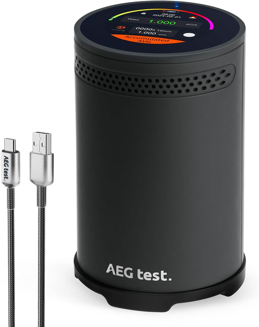 AEGTEST HOUND-3699 Radon Detector for Home, 1-Hour Effective Measurement, Historical Data Storage with Touchscreen Color Display, Accurate and Fast Detection, Compact Design for Home Safety-Black