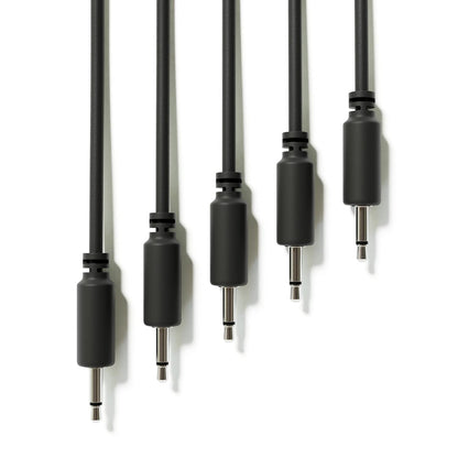 ExcelValley - 5-Pack - Mono Modular Patch Cables - TS 3.5mm 1/8" Eurorack Synthesizer [Black | 60 cm - 23.62"]