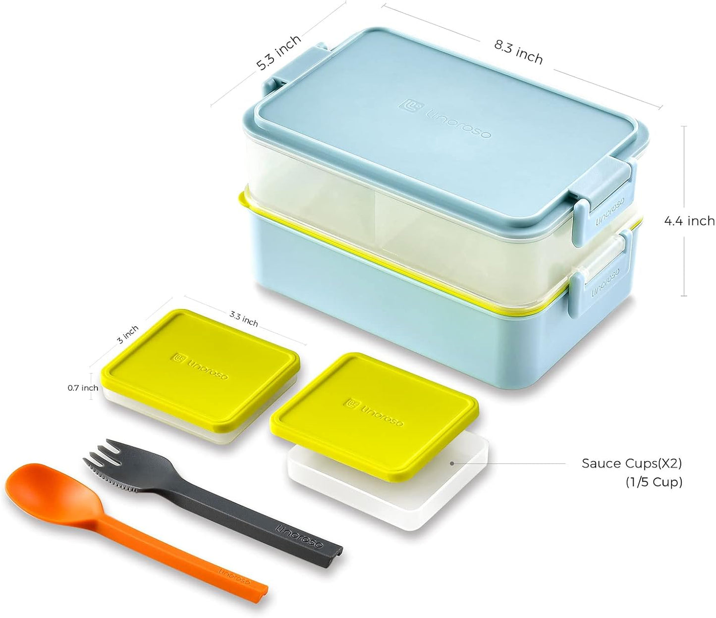 Linoroso Stackable Bento Box Adult Lunch Box | Meet All You On-The-Go Needs for Food, Salad and Snack Box, Premium Bento Lunch Box for Adults Include Utensil Set, Dressing Containers - Pale Mint