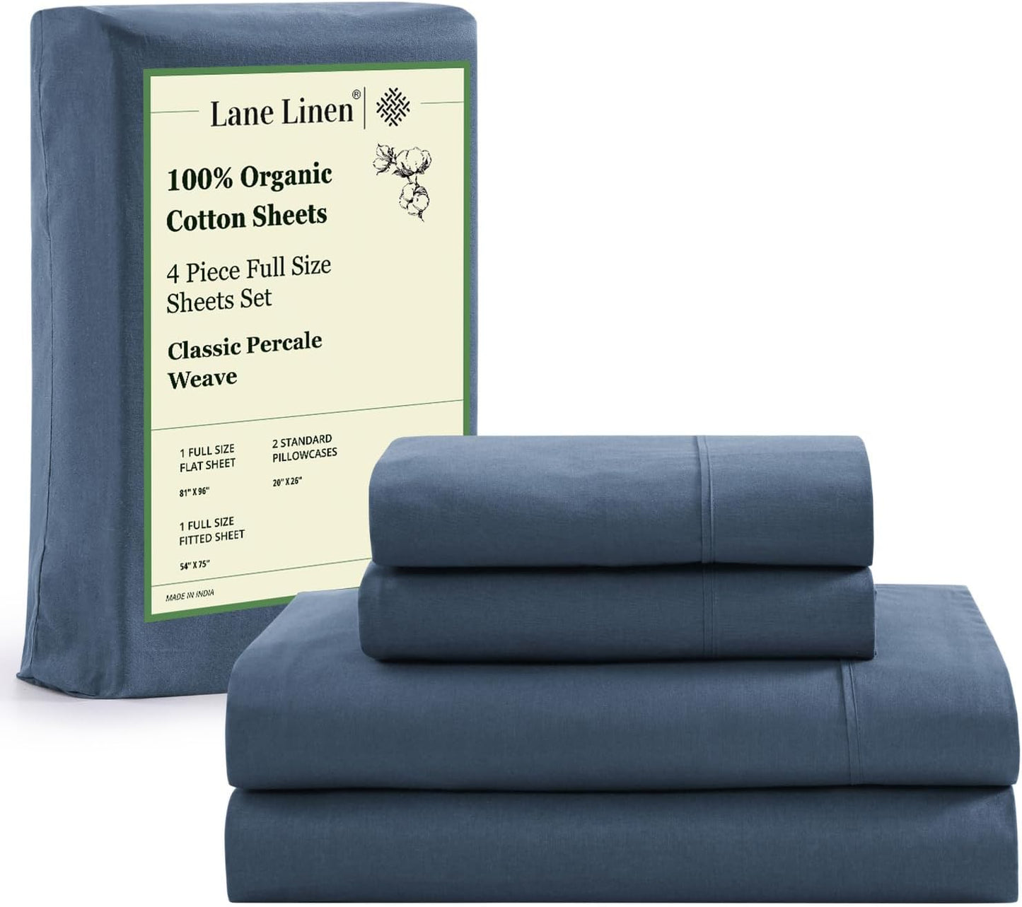Lane Linen 100% Organic Cotton Queen Sheet Set, 4-Piece Percale Bed Sheets for Queen Bed - Soft, Breathable, Hypoallergenic, Deep Pocket Fits Mattress Up to 15" Deep, Hotel Quality Sheets - White