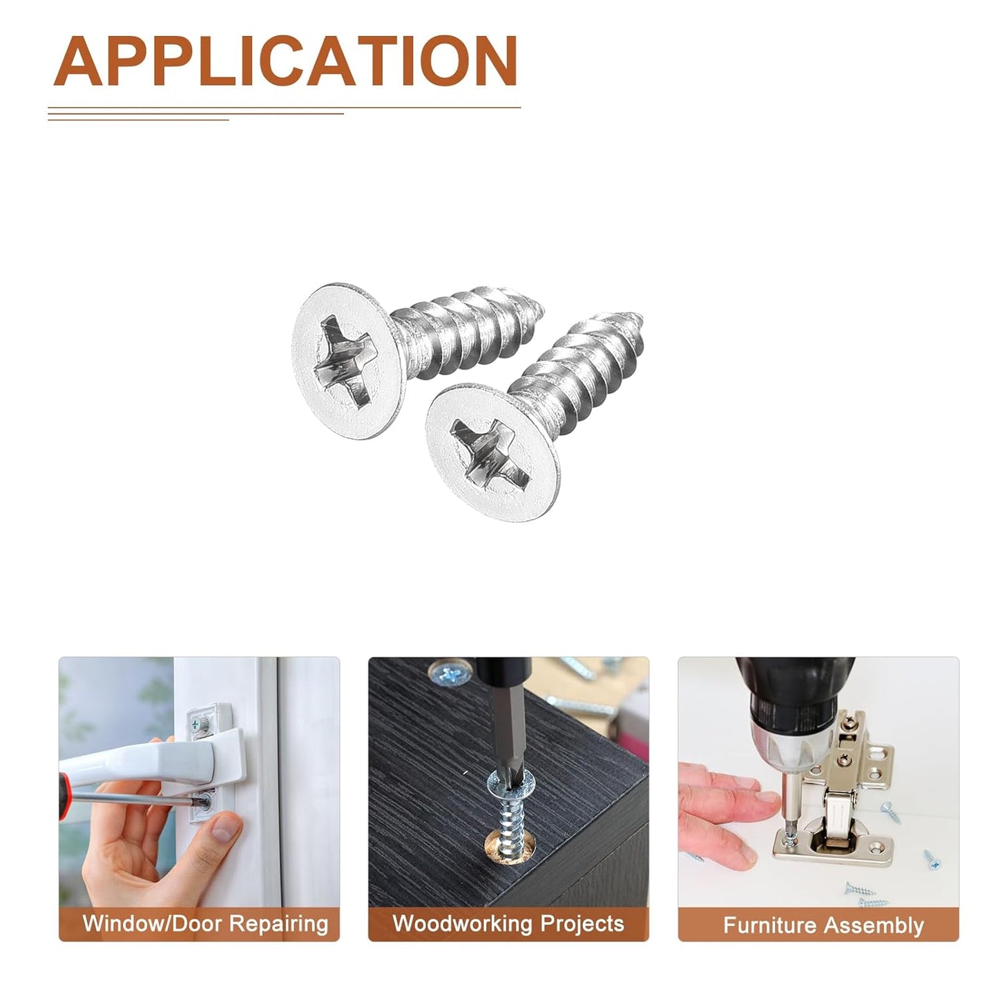 DTGN 100Pcs #6x1/2 Flat Head Wood Screws, 304 Stainless Steel Phillips Self Tapping Screws - Good for Woodworking, Furniture - Silver