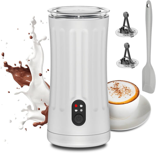 Milk Frother, Ovetedot 4-in-1 Milk Steamer and Frother Upgraded, Automatic Hot and Cold Foam Maker and Milk Frother Electric, Coffee Frother for Latte, Cappuccino, Macchiato(White)
