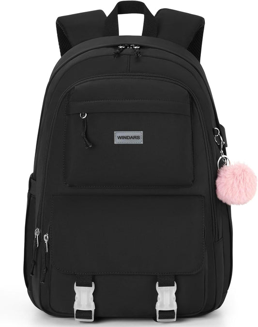 WINDARS Backpacks for Girls, 15.6 Inch School Bag Cute Waterproof laptop Bookbag Large College Backpack for Teen Women Students Anti Theft Travel Daypack Black - PuriLite