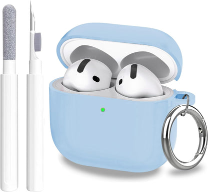 Aircawin for Airpods 4 Case Cover,Shockproof Case for Airpods 4th Generation Case Cover 2024,Premium Silicon Case with Keychain and Cleaing Pen for Airpods 4 Gen, Wireless Earphone Accessories-Blue
