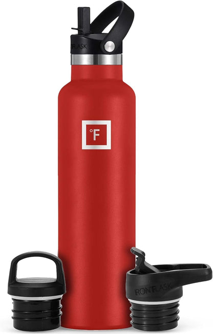 Camping & Hiking Hydration Canteens - 24oz 3 Lids (Narrow Straw/Spout Lid) Leak Proof Vacuum Insulated Stainless Steel - Hot & Cold Double Walled Sports Water Bottle
