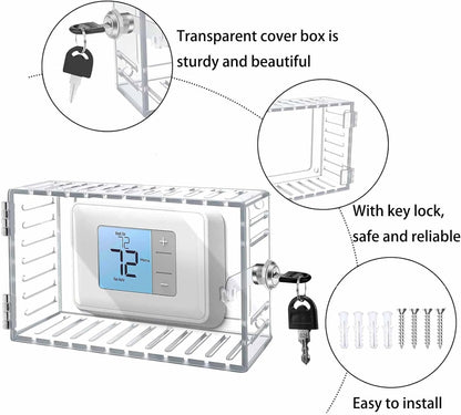 LinamHoz Universal Thermostat Lock Box with Key, Universal Clear Thermostat Guard Box, Thermostat Guard for Thermostat on Wall Fits Thermostats, (7.8in*4.7in*2.3in)